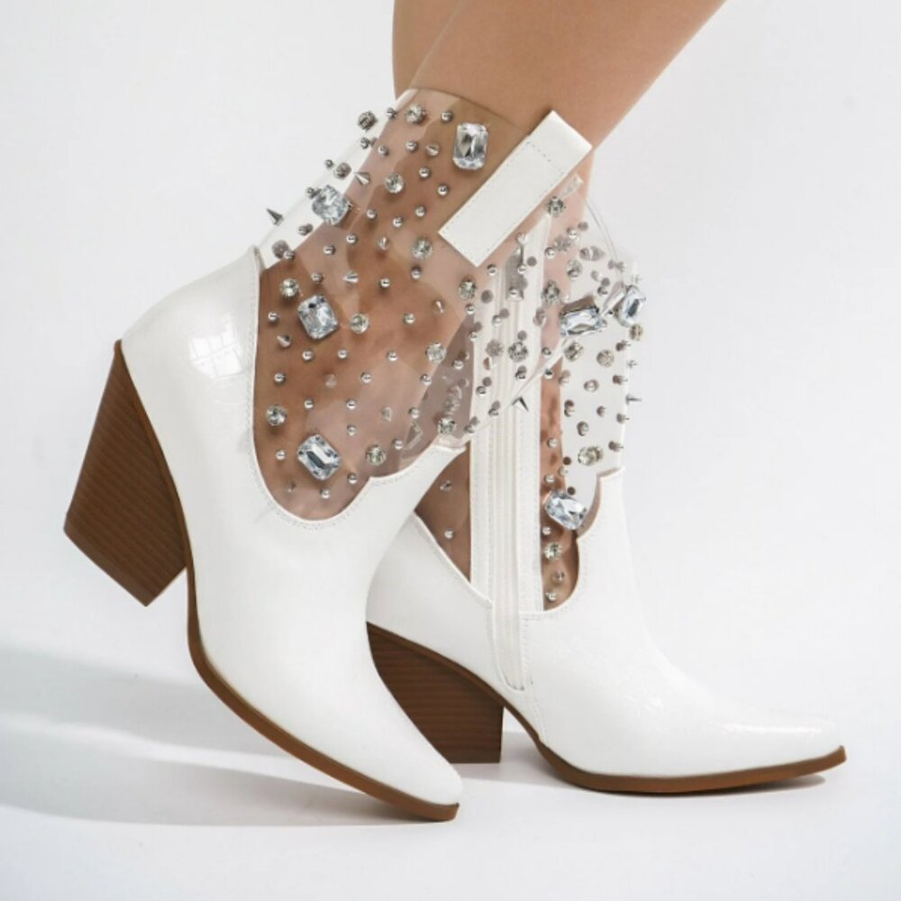 Cape Robbin Chriena White Jeweled Cowboy Boot Sz 5.5 NIB